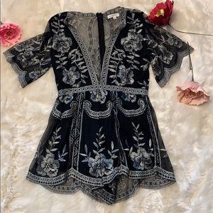 Honey Punch Black and Silver Romper
